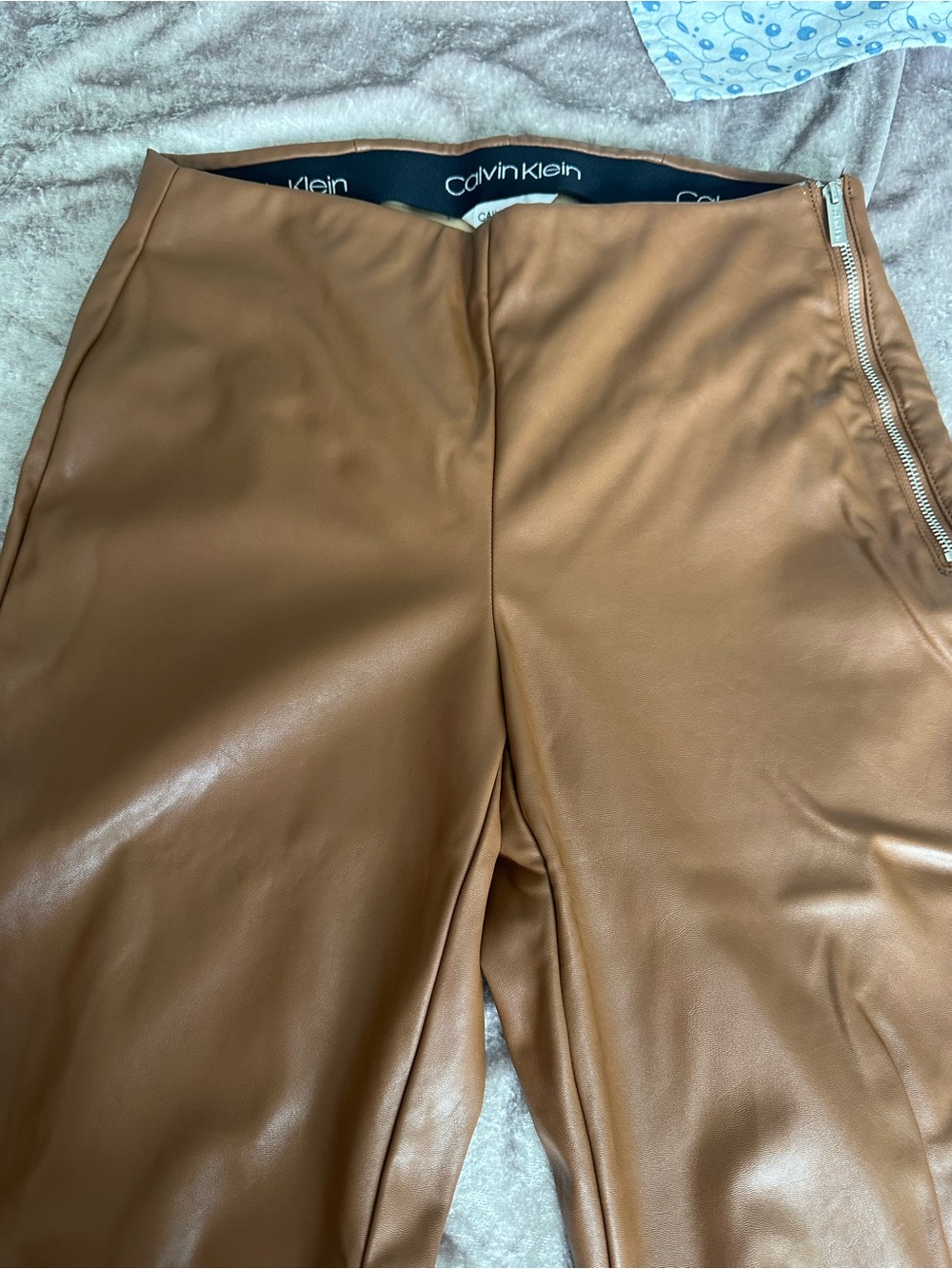 Calvin Klein Women Tan Faux Leather Flat Front Shorts